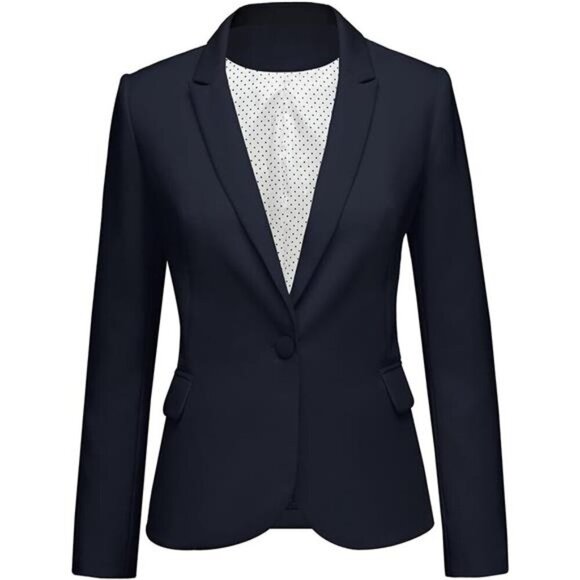 Women's Long Sleeve Formal Blazer Jacket Black (1Button) - Picture 1 of 5